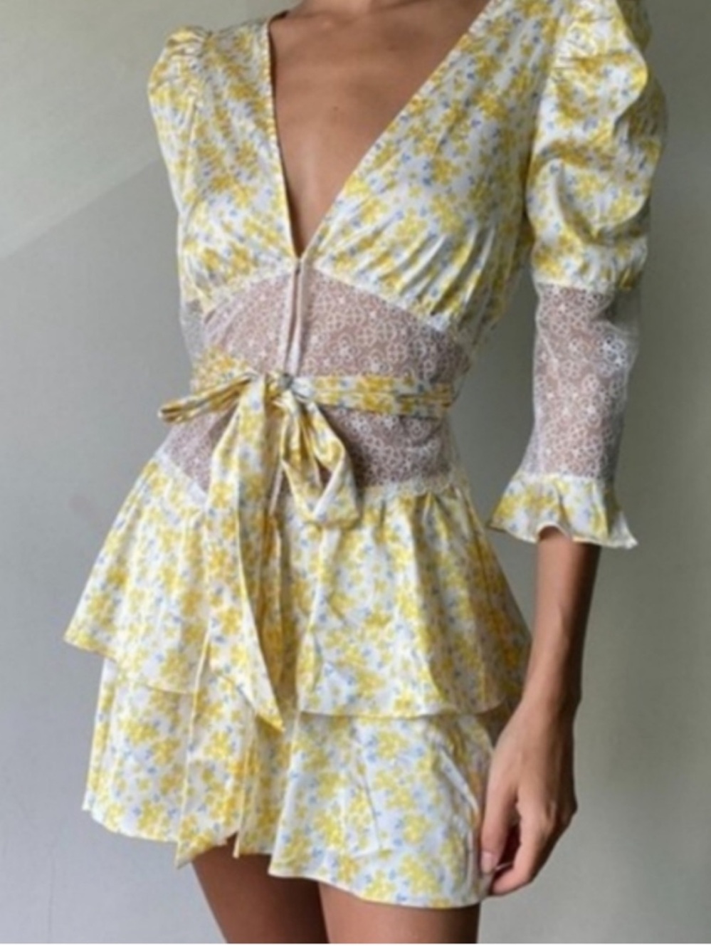 NWT For Love and Lemons Yellow Floral Daffodil Lace Robe Dress L - Picture 9 of 16